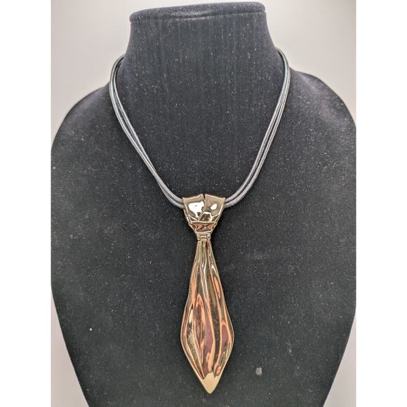 ALEXIS BITTAR REVERSIBLE TIE NECKLACE GOLD WITH BLACK ADJUSTABLE CORD 19" - Picture 1 of 5